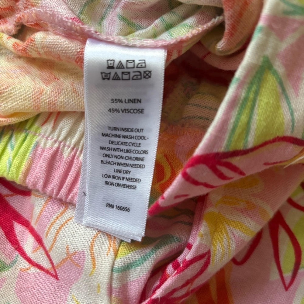 Sincerely Jules Women’s Floral Pants Linen Blend Wide Leg Coastal Sz Medium - Picture 3 of 5
